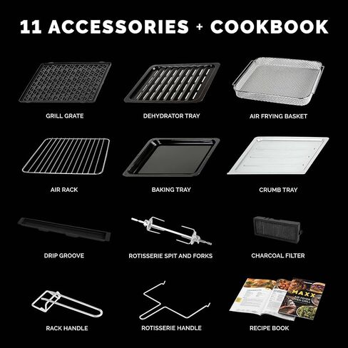 Kalorik Air Fryer Oven Grill MAXX Series 26-Quart with Smokeless Sear Technology Digital Controls Easy-View Door and 22 Smart Cooking Presets, Includes Cooking Accessories, 1700-Watts, Stainless Steel in Saudi Arabia