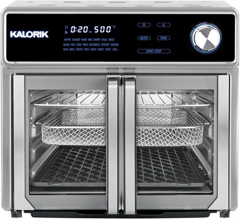 Kalorik Air Fryer Oven Grill MAXX Series 26-Quart with Smokeless Sear Technology Digital Controls Easy-View Door and 22 Smart Cooking Presets, Includes Cooking Accessories, 1700-Watts, Stainless Steel in Saudi Arabia