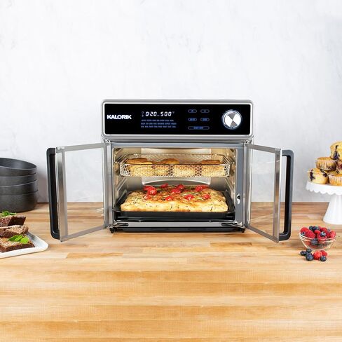 Kalorik Air Fryer Oven Grill MAXX Series 26-Quart with Smokeless Sear Technology Digital Controls Easy-View Door and 22 Smart Cooking Presets, Includes Cooking Accessories, 1700-Watts, Stainless Steel in Saudi Arabia
