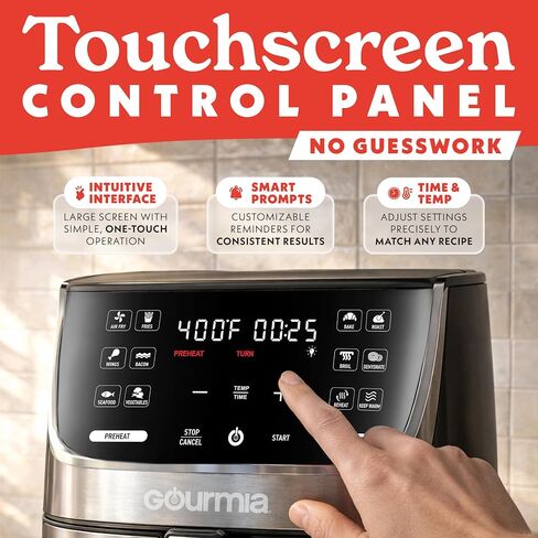 Gourmia Air Fryer - 7 Qt Large Capacity with LED Display, 12 One-Touch Presets, FryForce 360° Technology, Nonstick Dishwasher-Safe Basket & Crisper Tray, Stainless Steel in Saudi Arabia