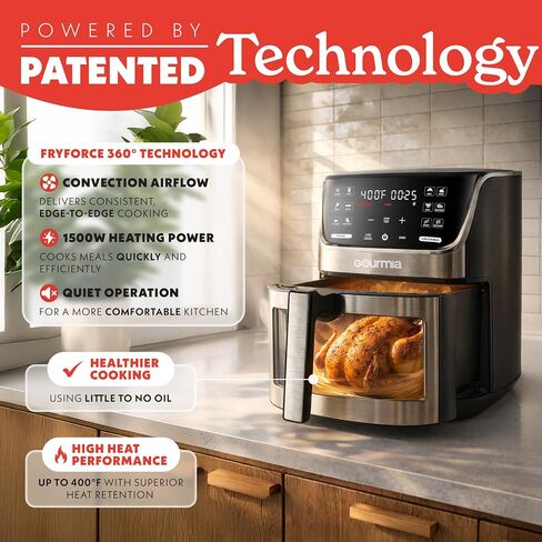 Gourmia Air Fryer - 7 Qt Large Capacity with LED Display, 12 One-Touch Presets, FryForce 360° Technology, Nonstick Dishwasher-Safe Basket & Crisper Tray, Stainless Steel in Saudi Arabia
