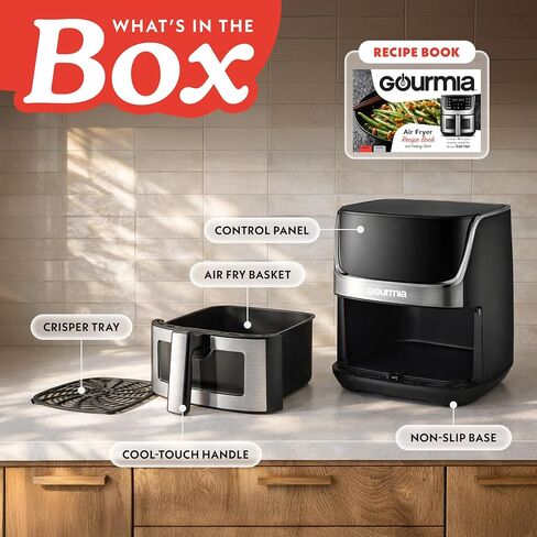 Gourmia Air Fryer - 7 Qt Large Capacity with LED Display, 12 One-Touch Presets, FryForce 360° Technology, Nonstick Dishwasher-Safe Basket & Crisper Tray, Stainless Steel in Saudi Arabia