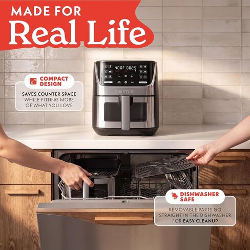 Gourmia Air Fryer - 7 Qt Large Capacity with LED Display, 12 One-Touch Presets, FryForce 360° Technology, Nonstick Dishwasher-Safe Basket & Crisper Tray, Stainless Steel in Saudi Arabia