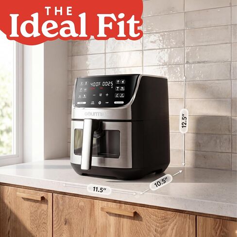 Gourmia Air Fryer - 7 Qt Large Capacity with LED Display, 12 One-Touch Presets, FryForce 360° Technology, Nonstick Dishwasher-Safe Basket & Crisper Tray, Stainless Steel in Saudi Arabia