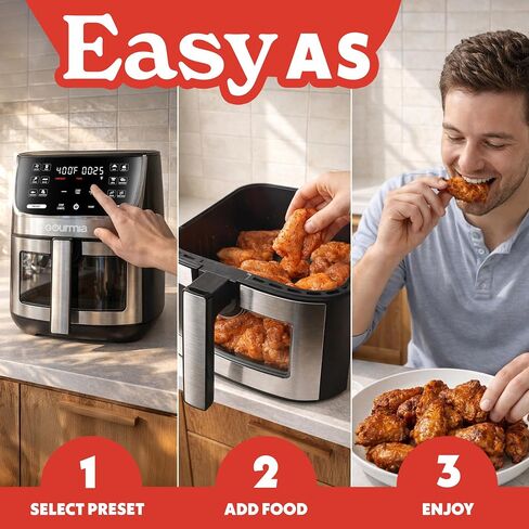 Gourmia Air Fryer - 7 Qt Large Capacity with LED Display, 12 One-Touch Presets, FryForce 360° Technology, Nonstick Dishwasher-Safe Basket & Crisper Tray, Stainless Steel in Saudi Arabia