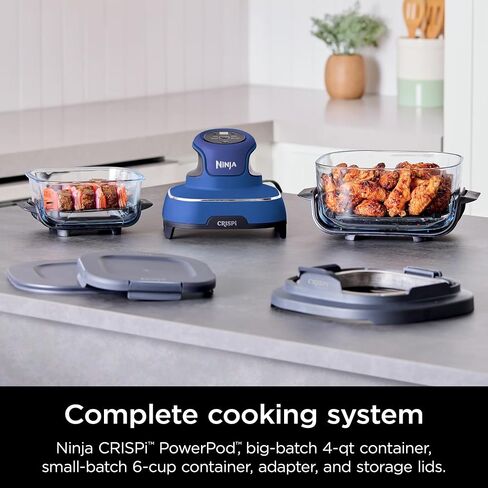 Ninja Crispi Air Fryer, Microwave, Freezer & Dishwasher Safe, Non Toxic Glass Portable Cooking System, 4 QT & 6 Cup Glass Containers with Storage Lids, Easy Meals, Air Fry, Bake, Blue (Renewed) in Saudi Arabia