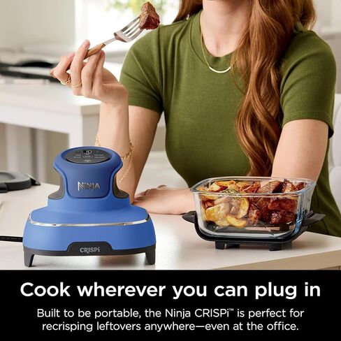 Ninja Crispi Air Fryer, Microwave, Freezer & Dishwasher Safe, Non Toxic Glass Portable Cooking System, 4 QT & 6 Cup Glass Containers with Storage Lids, Easy Meals, Air Fry, Bake, Blue (Renewed) in Saudi Arabia