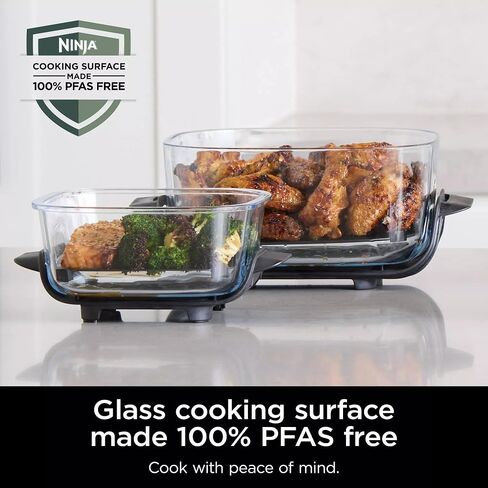 Ninja Crispi Air Fryer, Microwave, Freezer & Dishwasher Safe, Non Toxic Glass Portable Cooking System, 4 QT & 6 Cup Glass Containers with Storage Lids, Easy Meals, Air Fry, Bake, Blue (Renewed) in Saudi Arabia