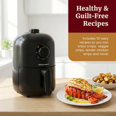 مقلاة هوائية شخصية من Elite Gourmet EAF-1121X، مدمجة، 1000 واط، 1.1 كيو تي، أسود in Saudi Arabia