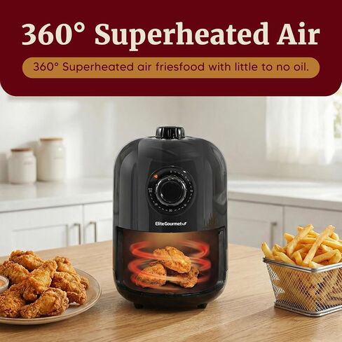 مقلاة هوائية شخصية من Elite Gourmet EAF-1121X، مدمجة، 1000 واط، 1.1 كيو تي، أسود in Saudi Arabia