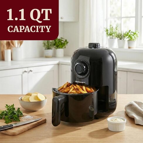 مقلاة هوائية شخصية من Elite Gourmet EAF-1121X، مدمجة، 1000 واط، 1.1 كيو تي، أسود in Saudi Arabia