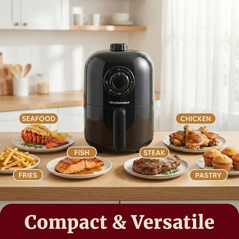 مقلاة هوائية شخصية من Elite Gourmet EAF-1121X، مدمجة، 1000 واط، 1.1 كيو تي، أسود in Saudi Arabia