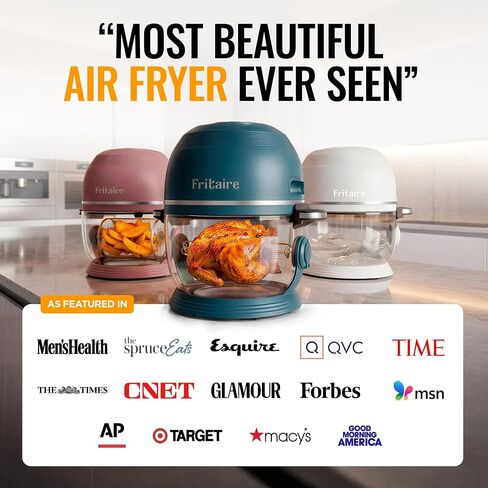 Non Toxic Air Fryer™ Pro | 9-in-1 Glass Air Fryer | Self-Cleaning | 5 Quart | Rotisserie and Tumbler | 400F Vortex For Even Cooking, BPA-Free Teflon Free, Recrisp, Roast, Bake, Sage in Saudi Arabia