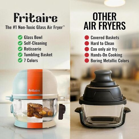 Non Toxic Air Fryer™ Pro | 9-in-1 Glass Air Fryer | Self-Cleaning | 5 Quart | Rotisserie and Tumbler | 400F Vortex For Even Cooking, BPA-Free Teflon Free, Recrisp, Roast, Bake, Sage in Saudi Arabia