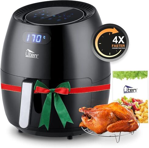 Air Fryer 5.8QT/5.5L, Uten 1700W AirFryer High-Power Electric Hot Temperature Control & Timer Knob, Non Stick Fry Basket, Dishwasher Safe, Apply to Party, Afternoon Tea, Black in Saudi Arabia