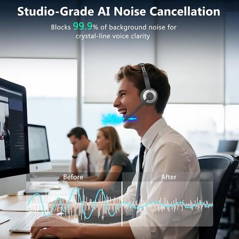 Wireless Headset with Microphone, AI Noise Cancelling Headset for Office in Saudi Arabia