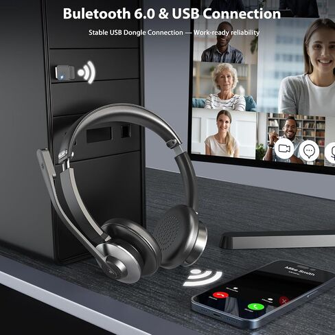 Wireless Headset with Microphone, AI Noise Cancelling Headset for Office in Saudi Arabia