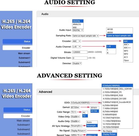 H.265 H.264 4K HDMI to IP Network Video Encoder, 1080P HD Video Audio Encoder Supports RTSP RTMPS UDP HLS SRT HTTP WebRTC ICECAST, for IPTV, Live Streaming, YouTube, Facebook, OBS, ONVIF NVR, etc. in Saudi Arabia