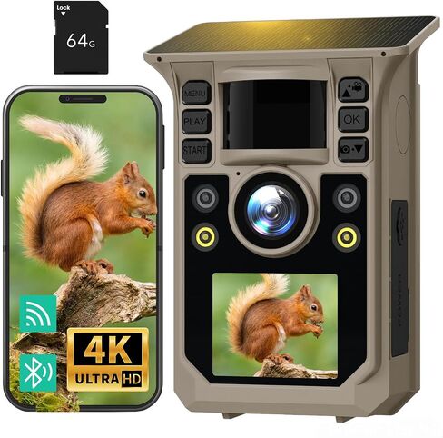 Trail Camera Solar Game Camera 4K 64MP Color Night Vision Trail Cam in Saudi Arabia