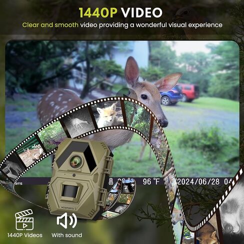 WOSPORTS Mini Trail Camera 1440P 36MP,Game Camera with Night Vision 0.2s Trigger Time Motion Activated Waterproof 120° Trail Cam for Wildlife Monitoring Card Reader in Kuwait