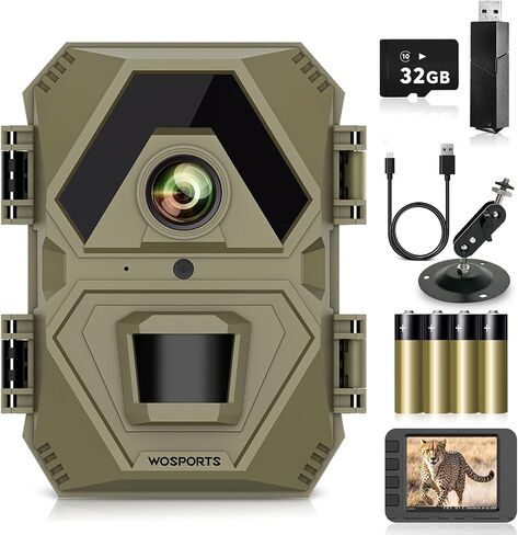 WOSPORTS Mini Trail Camera 1440P 36MP,Game Camera with Night Vision 0.2s Trigger Time Motion Activated Waterproof 120° Trail Cam for Wildlife Monitoring Card Reader in Kuwait