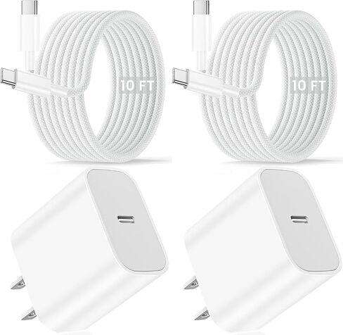 iPhone 17 16 15 Charger Fast Charging 10FT, 20W USB C Block with Long Cord in Saudi Arabia