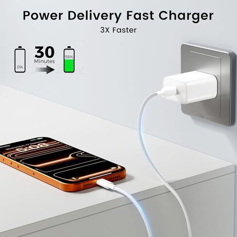 iPhone 17 16 15 Charger Fast Charging 10FT, 20W USB C Block with Long Cord in Saudi Arabia