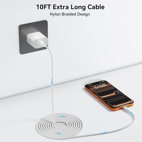 iPhone 17 16 15 Charger Fast Charging 10FT, 20W USB C Block with Long Cord in Saudi Arabia