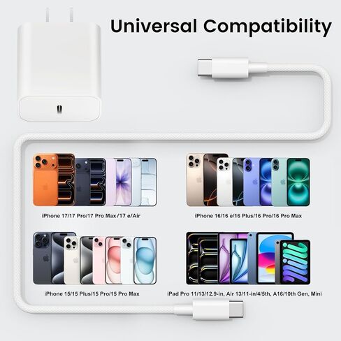 iPhone 17 16 15 Charger Fast Charging 10FT, 20W USB C Block with Long Cord in Saudi Arabia