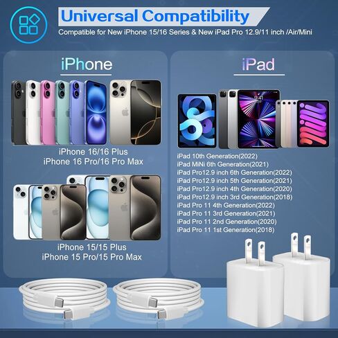 iPhone 17 16 15 Pro Charger Fast Charging,20W USB C Phone Charger Block,2Pack Quick Apple iPhone Charger 6FT Type C Charging Cord for iPhone 17/17 Pro/17 ProMax/17 Air/16/16 ProMax/16e/15 Pro/15 Plus in Saudi Arabia