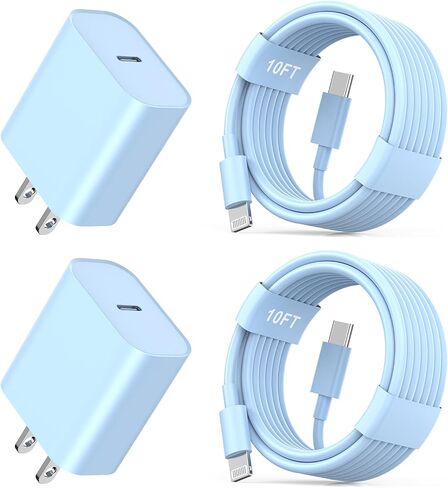 شاحن سريع iPhone 11 12 13 14، [معتمد من MFi] 2 حزمة شاحن iPhone 20 وات سريع مع سلك USB-C إلى Lightning بطول 10 أقدام لهاتف iPhone14 13 12 11 Xs Xr X 8 in Saudi Arabia