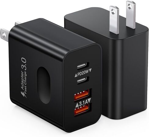 [عبوتان] شاحن حائط USB C، 40 وات 4 منافذ شحن سريع USB C شاحن مزدوج USBC محول طاقة + قابس حائط QC متعدد المنافذ من النوع C لهاتف iPhone 17 16 15 14 13 12 11 Pro Max، iPad، Samsung in Saudi Arabia