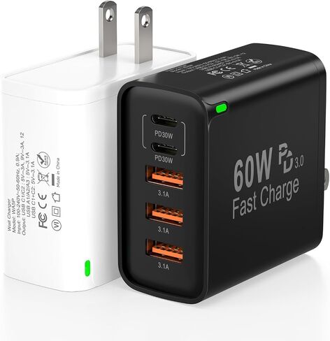 2 حزمة USB C شاحن سريع، إجمالي 60 واط 5 منافذ USB C شاحن حائط 30 واط in Saudi Arabia