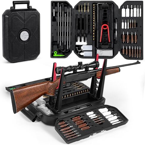 طقم تنظيف مسدس KINGHARDCASE Elite مع حامل مسدس 63 قطعة منظف مسدس عالمي مع خواتم نحاسية من النحاس والفولاذ المقاوم للصدأ، معززة وقضبان تناسب جميع العيارات 9 مم .223 .308 12GA مسدس بندقية in Saudi Arabia