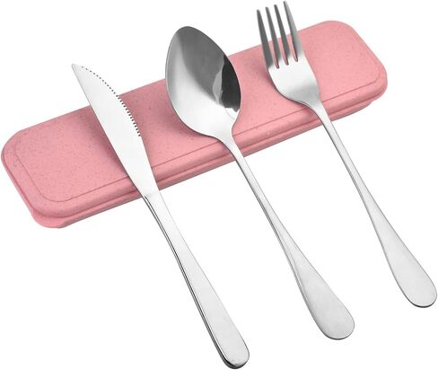 Travel Silverware Set with Case - Portable Reusable Utensils - Spoon, Knife, Fork Lunch Box Cutlery in Saudi Arabia