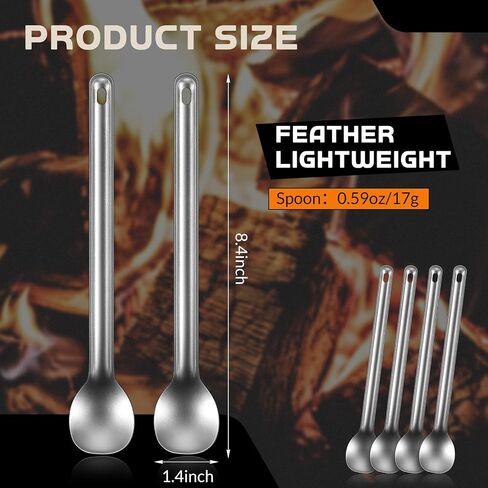 Hoolerry 4 Pieces Camping Spoon Long Handle Titanium Spoon Lightweight Ultralight Portable Flatware Soup Utensil for Outdoor Camping Backpacking Hiking Travel Picnic(Silver) in Saudi Arabia