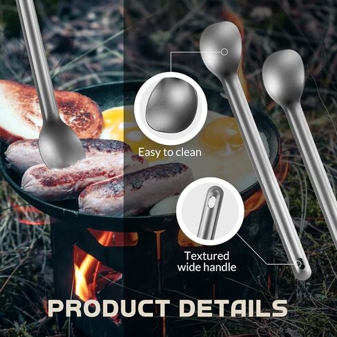 Hoolerry 4 Pieces Camping Spoon Long Handle Titanium Spoon Lightweight Ultralight Portable Flatware Soup Utensil for Outdoor Camping Backpacking Hiking Travel Picnic(Silver) in Saudi Arabia