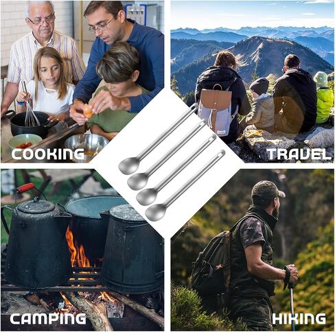 Hoolerry 4 Pieces Camping Spoon Long Handle Titanium Spoon Lightweight Ultralight Portable Flatware Soup Utensil for Outdoor Camping Backpacking Hiking Travel Picnic(Silver) in Saudi Arabia