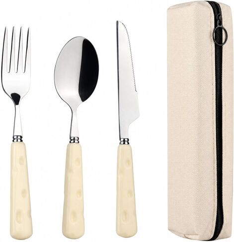 4PCS Travel Utensil Set with Case for Women Girl,Stylish Reusable Stainless Steel Diner Fork Spoon Knife Set for Lunch Box Work School Camping in Saudi Arabia