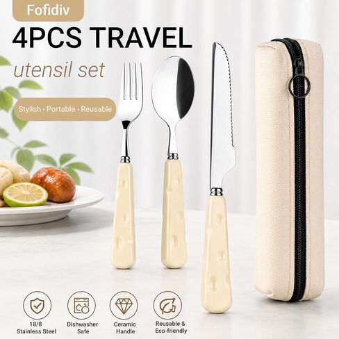 4PCS Travel Utensil Set with Case for Women Girl,Stylish Reusable Stainless Steel Diner Fork Spoon Knife Set for Lunch Box Work School Camping in Saudi Arabia