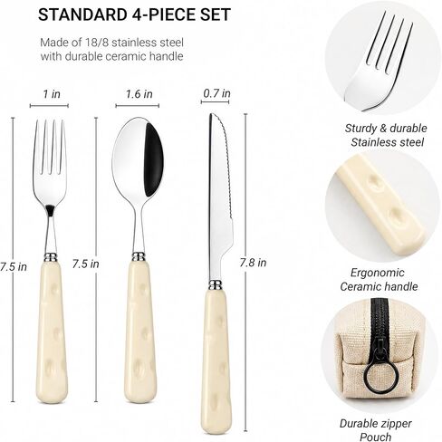 4PCS Travel Utensil Set with Case for Women Girl,Stylish Reusable Stainless Steel Diner Fork Spoon Knife Set for Lunch Box Work School Camping in Saudi Arabia