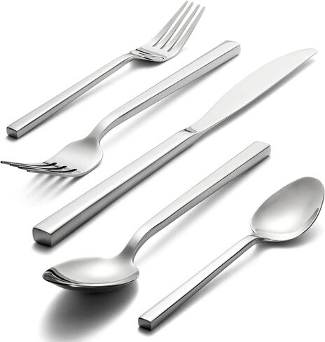 Alata Cube Gold 20-Piece Flatware Set, Forged Cutlery Set, Mirror Finish Silverware Service for 4, Stainless Steel Tableware with Square Handle for Home/Restaurant, Dishwasher Safe in Kuwait