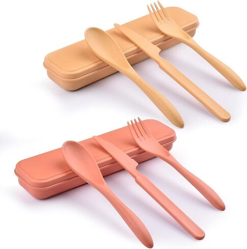 Zoyiancy 2 Sets Reusable Utensil Set with Case, Yellow Orange Cutlery Set in Saudi Arabia