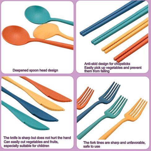 6 Pack Wheat Straw Cutlery, Portable Travel Utensils Spoon Fork Knife, Reusable Flatware Set with Case for Travel Office Lunch Camping Daily Use(6 Colors) in Saudi Arabia