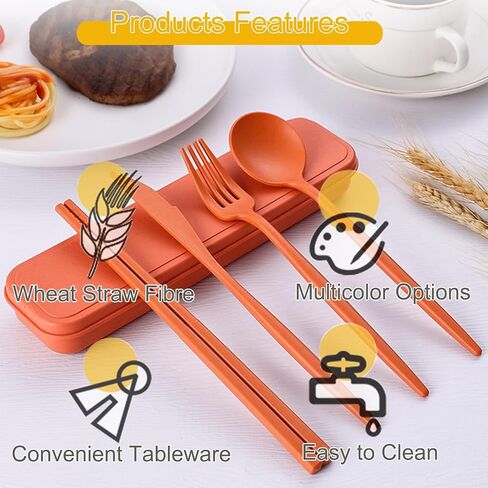 6 Pack Wheat Straw Cutlery, Portable Travel Utensils Spoon Fork Knife, Reusable Flatware Set with Case for Travel Office Lunch Camping Daily Use(6 Colors) in Saudi Arabia