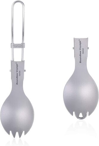 iBasingo Titanium Spork Spoon Fork Knife with Folding Handle Ultralight Dinnerware Utensils for Camping Outdoor Picnic Hiking Travel Home use in Saudi Arabia