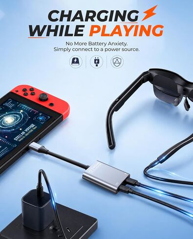 USB C to Glasses Charging Adapter, Charge & Play AR Glasses Adapter – 100W PD Charging & 4K@60Hz Output for Switch (Not Switch 2)/Steam Deck/PS5/Mac/iPhone/Laptop/Viture/Rokid/Xreal/RayNeo AR Glasses in Saudi Arabia