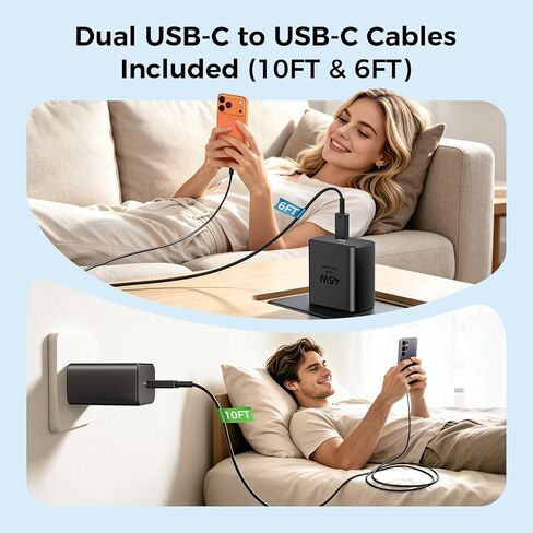 45W USB C Super Fast Charger Type C Charger Fast Charging Android Phone Charger Block with 10FT&6FT Type C Charging Cable for Samsung Galaxy S26 Ultra/S26/S26+/S25/S24/S23/S22/S21+/iPhone 17/16/15 in Saudi Arabia