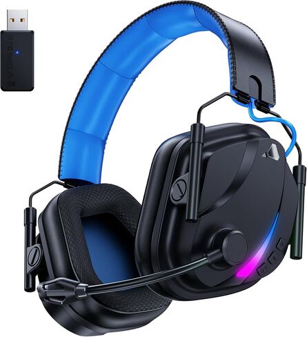 Vakedy HW12 Wireless Gaming Headset for PC, PS5, PS4, Switch, Mac, 2.4GHz Bluetooth Over Ear The Headphones with Noise Cancelling Mic, Stereo Sound, LED Light, 50H Battery Headsets for Gamers in Saudi Arabia