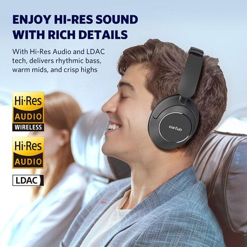 EarFun Wave Pro Active Noise Canceling Headphones, Wireless Over Ear Bluetooth Headphones, LDAC Hi-Res Sound, 5 Mics AI Clear Call, 80H Playtime, Multipoint Connection, Comfort Fit, Custom EQ via App in Saudi Arabia